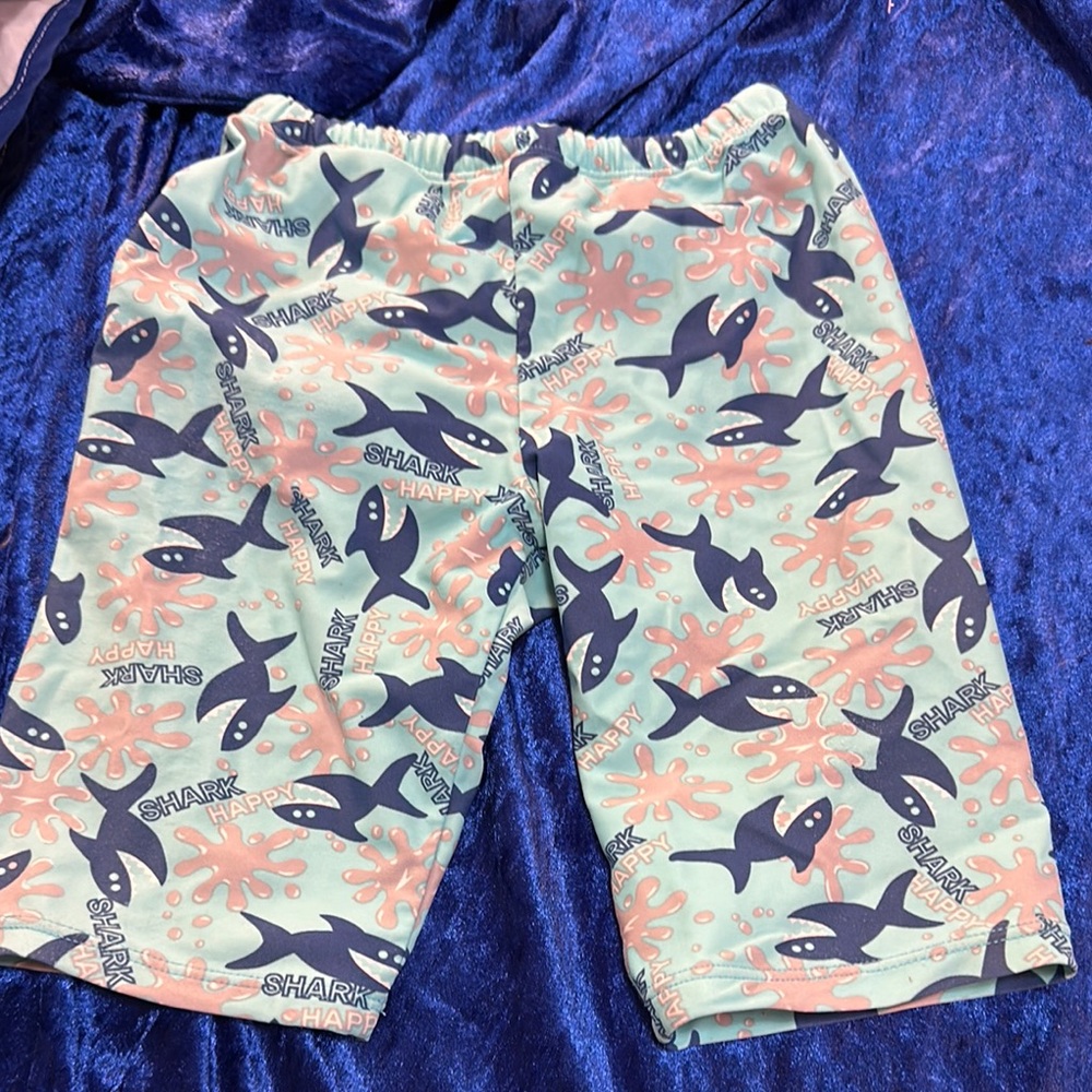 Kids Shark Print swim short,- Blue and gray